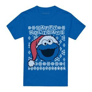Sesame Street Unisex Adult Ugly Christmas Cookie Monster T-Shirt / Royal Blue